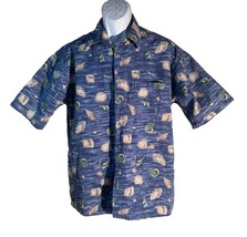 PIERRE CARDIN Men&#39;s Short Sleeve Button Down SEA SHELLS Shirt Blue Large - $9.89