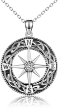 Gifts for Women Girls, Compass Necklace Sterling Silver Celtic Knot Necklace Gra - £41.02 GBP