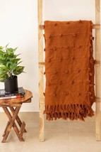 Hand Loom Cotton Throw Blanket Rust Wool Loops Throw Blanket Cotton Sofa Throw - £41.30 GBP