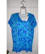 NWT LILLY PULITZER MARTINIQUE BLUE JUNGLE OASIS MEREDITH V-NECK TOP TEE XXL - $62.99