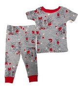 Disney Toddler Boys Mickey &amp; Minnie Mouse Gray &amp; Red Valentines Pajama Set - £7.68 GBP
