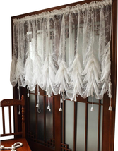 FADFAY Lace Balloon Curtain White Adjustable Tie-Up Curtain Shade, Embroidered S - £30.80 GBP