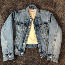 Zara Denim Jacket Sherpa Lined Women&#39;s Small Button Up Ranch Barn Jacket - $54.99