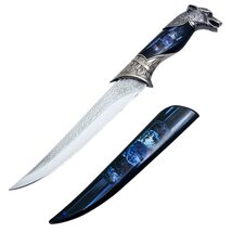 Munetoshi Wolf Fantasy Dagger Bowie Gift Knife w/Colored Sheath - $9.88