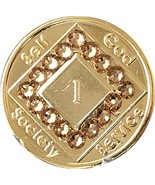 1 Year NA Medallion Gold Plated Light Topaz Swarovski Crystal Chip - $29.80 CAD