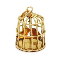 Vintage 14K Gold 3D Lovebirds in a Cage Birdcage Charm 1950s - £159.07 GBP