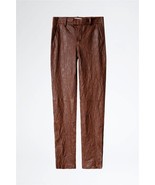 Zadig &amp; Voltaire Prune Crinkle Leather Trousers Pants Brown $898, Sz 34,... - $395.55 CAD