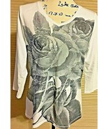 Womens Erin London White Black Design Rhinestone V-neck T Shirt Small SK... - $6.88