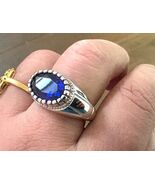 Men silver 925 ring solid sterling silver ring size 9 blue topaz stone q... - $123.75