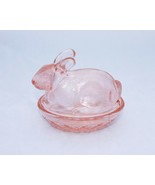 New Pink Glass Bunny on Nest Depression Style Rabbit in Basket Retro - £11.99 GBP