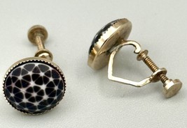 Vintage Screw-Back Button Earrings Spiderweb Glass Cabs Black/White UV - $276.24 MXN