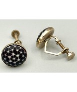 Vintage Screw-Back Button Earrings Spiderweb Glass Cabs Black/White UV - $14.99