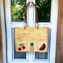 Vintage Straw Handbag 90&#39;s Purse Fruit Design Summer Tote Shoulder Bag Y2K - £16.54 GBP