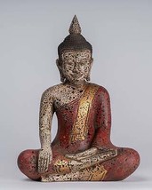 Antik Khmer Stil Se Asien Sitzender Holz Erleuchtung Buddha Statue - 34cm/35.6cm - $422.29