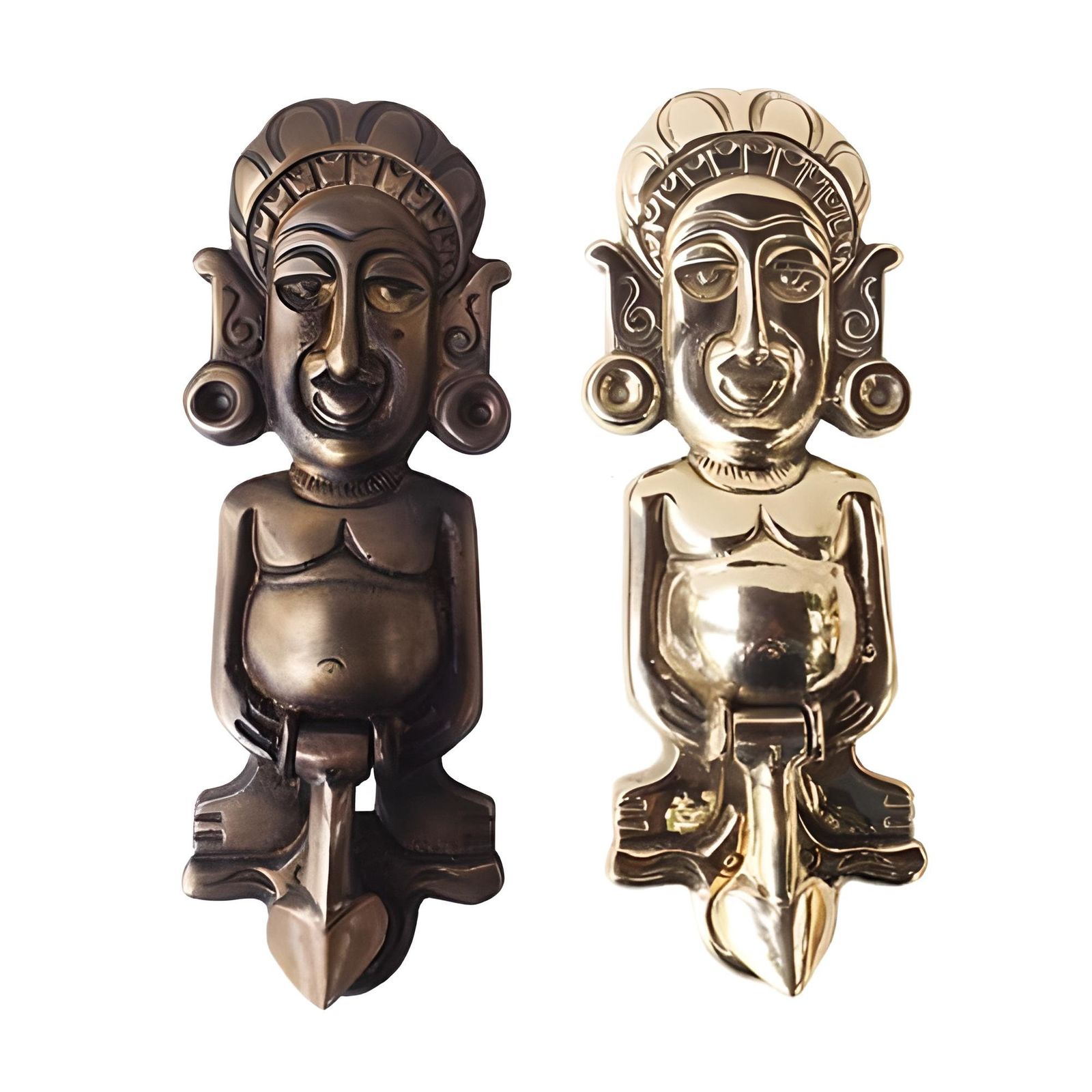Vintage labyrinth Door Knocker 6&quot; Aztec Brass Statue Medieval Ring Doorbell - $51.00