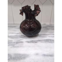 Deep Purple Art Glass Vase 8&quot; Tall Ruffled Edges, Hand Blown Decor, Art Glass - £37.02 GBP