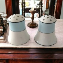 Morimura Noritake Salt Pepper Shakers Antique Blue White Stripe Handpainted - £26.75 GBP