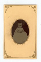 CIRCA 1860&#39;S Paper Framed TINTYPE Adorable Baby in Long White Dress - £10.93 GBP