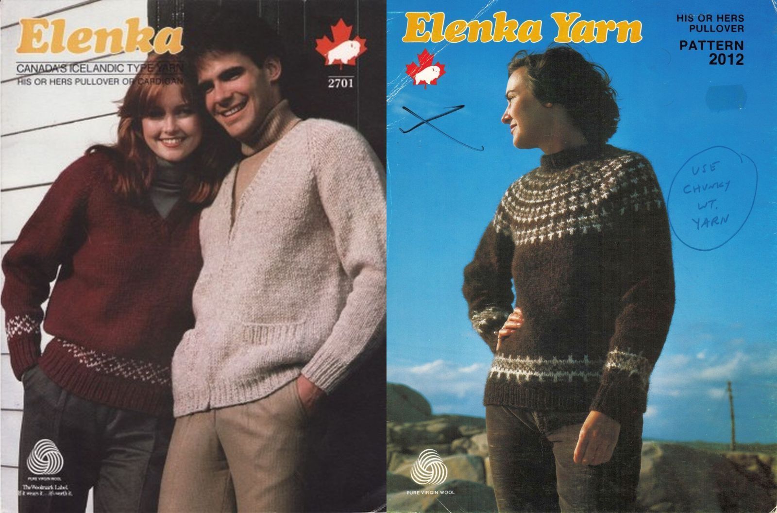 2 Adult Elenka White Buffalo Icelandic Yarn Knit Cardigan Pullover Pattern 30-48 - $12.99