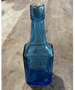 Wheaton NJ Turquoise Blue Bitters Glass Bottle With Cork 6&quot; Tall Vintage - $12.95 CAD
