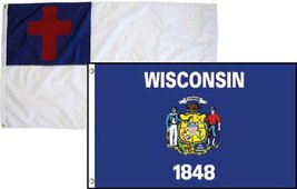 2x3 Christian Christ &amp; State Wisconsin 2 Pack Flag Wholesale Combo 2&#39;x3&#39; Banner  - £7.56 GBP