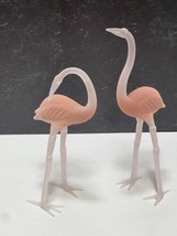 Pair Frosted Satin Glass Standing Pink Crane Birds Figurines Delicate - £25.18 GBP