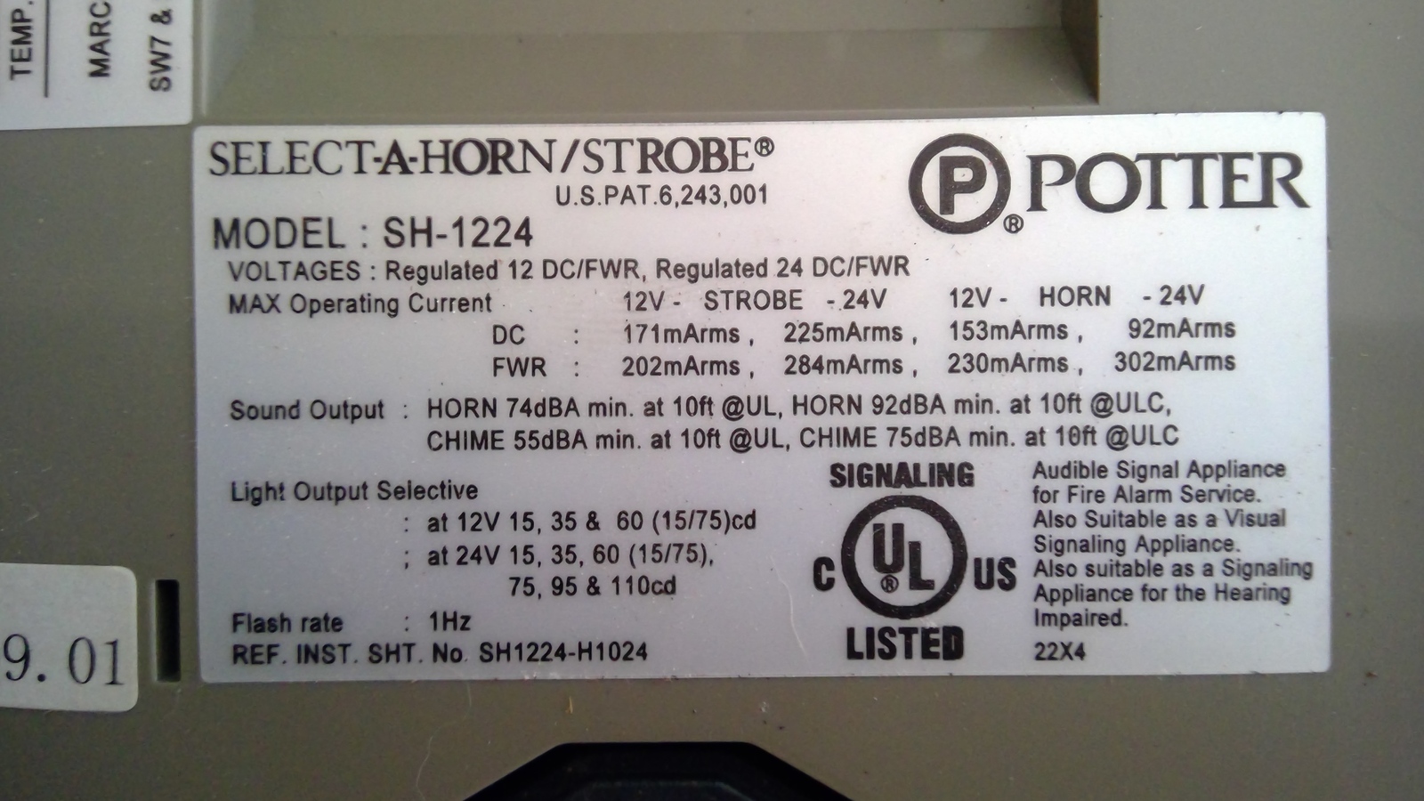 Potter model SH-1224 Select-A-Horn/Strobe Audible Signal Appliance for F... - $19.59