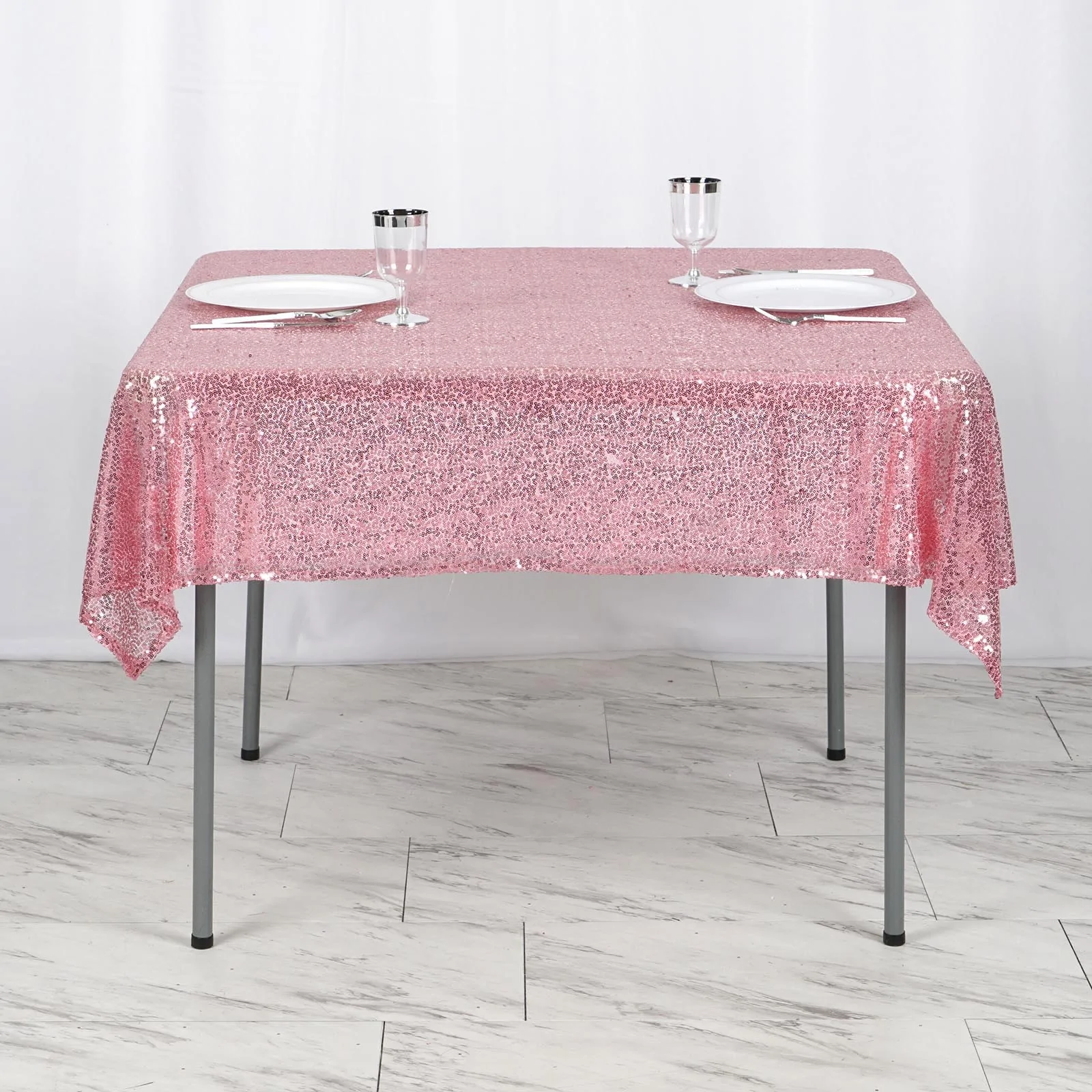 Pink - 54&quot; Tablecloths Square LUXURY COLLECTION Duchess Sequin Wedding  - £32.47 GBP