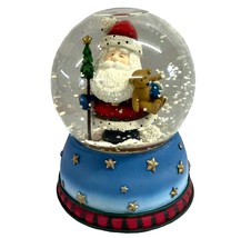 Santa Claus Christmas Snow Globe Christmas Teddy Bear Music Box Wind Up - $26.99