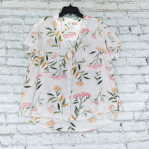 Piyama Womens Button Up Shirt Medium White Floral Cuffed V Neck Hi Low H... - $17.99