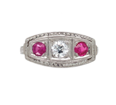 Platinum .16ct Diamond and Synthetic Lab-Created Ruby Filigree Ring (#J6186) - £723.96 GBP