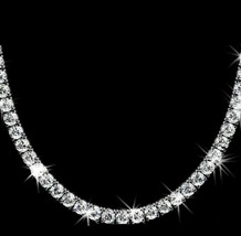 Simulated Diamond 30 Ct Tennis Necklace 16&quot; Solid 14K White Gold Plated Silver - £202.47 GBP