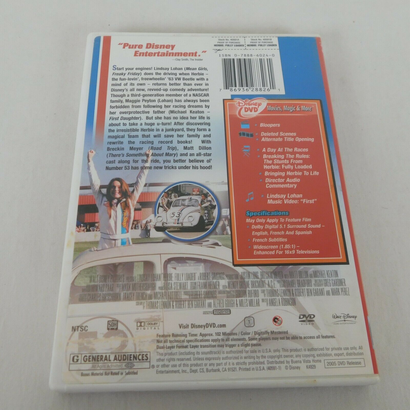 Disney Herbie Fully Loaded DVD 2005 Lindsay Lohan Justin Long Michael