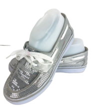 Disney Liz Maddie Girls Silver Sequin Shoe Size 4.5 Lace Tie Tennis Shoe Sneaker - £23.97 GBP