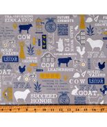 Cotton FFA Future Farmers of America Words Gray Fabric Print by the Yard... - $21.05 CAD