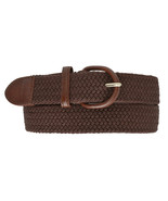 Brown  Covered Buckle Woven Elastic Stretch Belt 1-1/4&quot; Wide Mens Ladies - $23.31 CAD