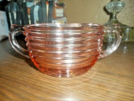 Manhattan Horizontal Ribbed Pink Depression Glass Sugar Bowl 1940s Kitchen Item - £15.72 GBP