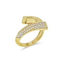 Real 14k Gold Bypass Ring 10k Yellow Gold Cz Band Size 6.75 - £295.28 GBP