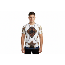 Men Crew T Shirt Makrom Turkey Medallion Chain Floral European 1217-420 White image 3