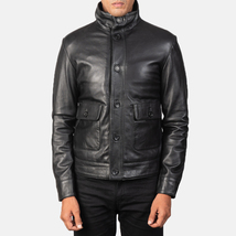  LE Columbus Black Leather Bomber Jacket - £109.82 GBP+