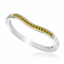 0.15 Ct Lab Created Yellow Citrine 14K White Gold Plated Engagement Band Ring - $75.25