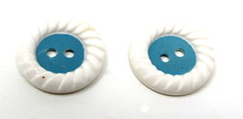2 White Buttons 2 Holes Blue Center Plastic 3/4&quot; Vintage BlouseCostume  ... - £7.75 GBP