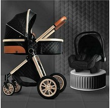 Luxury 3in1 Black Eggshell Folding Reclining Baby Stroller Bassinet Carriage Set - £284.05 GBP