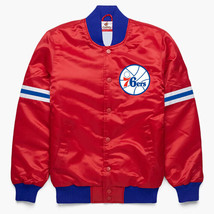 Philadelphia 76ears Letterman Bomber College Varsity Jacket Baseball Red Satin - £109.21 GBP