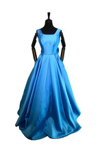 Rosyfancy Blue Square Neck Low Back Satin Evening Dress With Giant Bowknot - $165.00