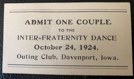 1924 Inter Fraternity Dance Admit One Couple Card/Ticket  - £1.99 GBP