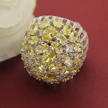 7.5CT Created Oval Cut Yellow Citrine Round Cz Cocktail Ring 925 Silver Size 6.5 - £86.08 GBP