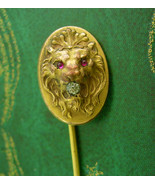 Antique fierce Lion STICKPIN ruby Jeweled Eyes Victorian stickpin paste ... - £193.56 GBP