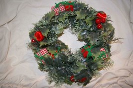 Vintage Plastic Holly Evergreen Pillar Candle Holder Ring Wreath - $9.00