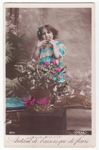 Edwardian Little Girl Sends Kisses, c1910s portrait real photo vintage postcard - £2.63 GBP